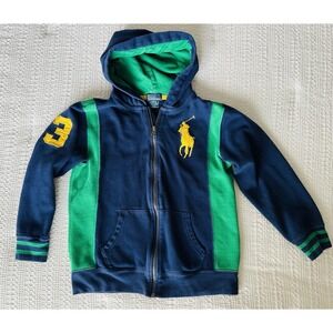 Polo Ralph Lauren Hoodie Boys M (10-12) Full Zip Big Pony #3 Blue Green Preppy